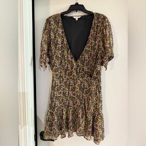 LC Lauren Conrad XXL Black Floral Stretch Short-sleeve Dress